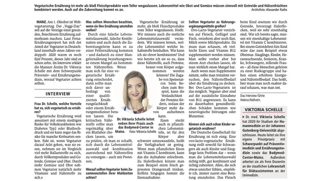 Interview Dr. med. Viktoria Schelle in der Allgemeinen Zeitung